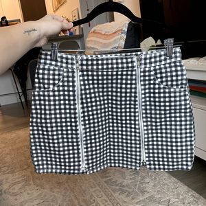 Reformation Black & White Gingham Denim Skirt